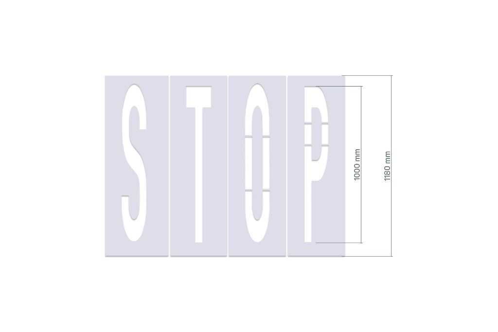 Einzelplatte mit Buchstabe „O“ der STOP-Schablone, Vorderansicht.