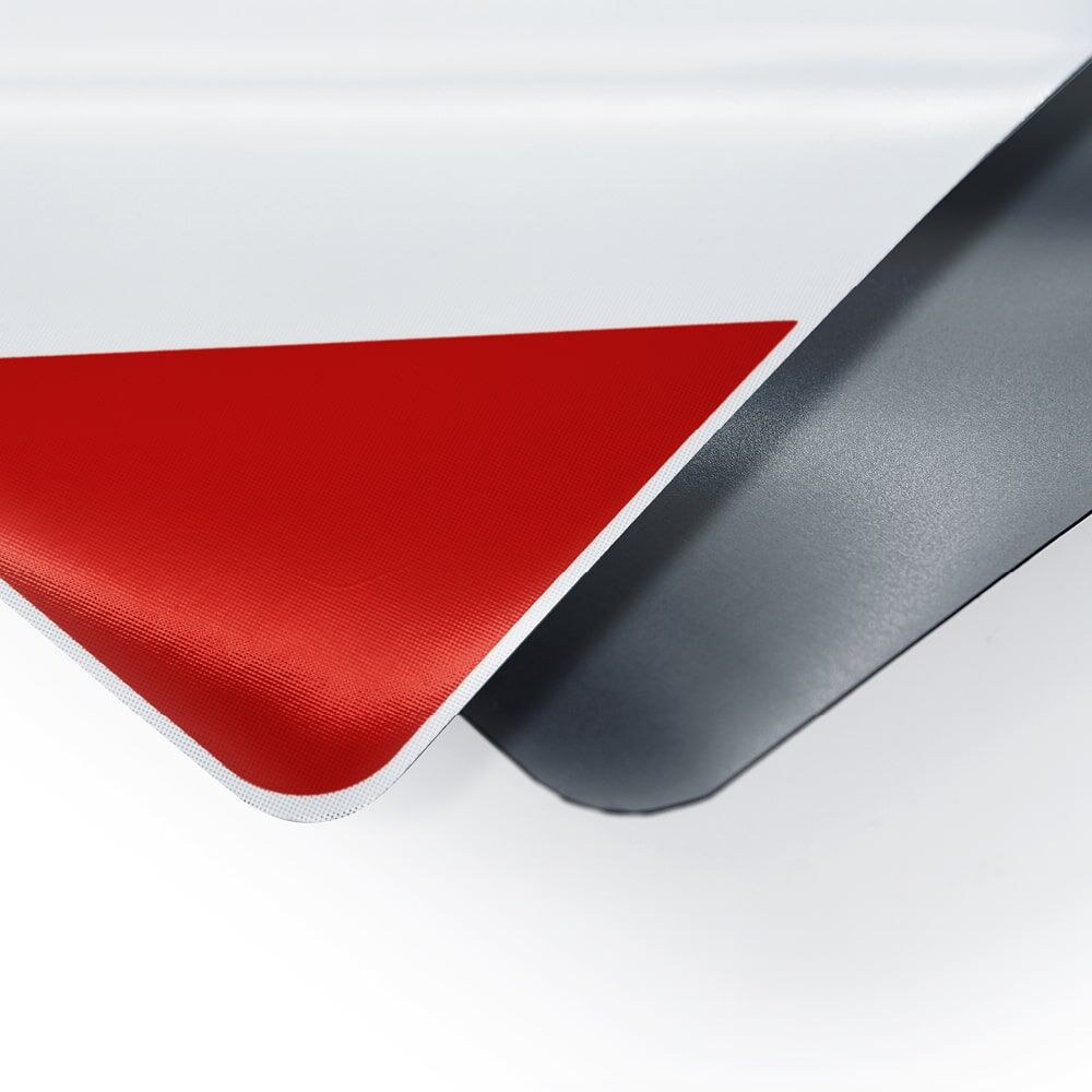 Eckdetail: Warntafel Überlänge/Überbreite mit Magnetfolie, flexible Kante