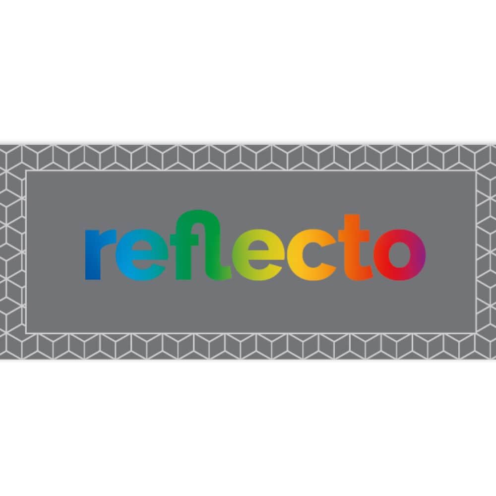 Designvorschau: buntes reflecto-Logo auf weißem VC 104+ RG Label