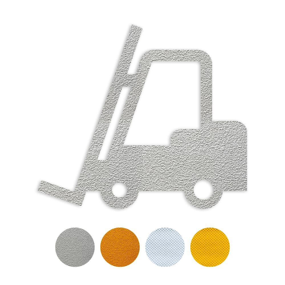 Selbstklebendes Fahrbahnpiktogramm "Stapler", erhältlich in weiß und gelb, Verkehrsklasse P6 oder P7