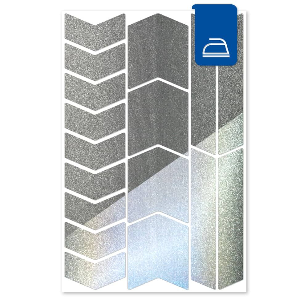 Bügelreflektoren „Pfeile groß“, reflektierende Pfeilmotive auf Trägerfolie