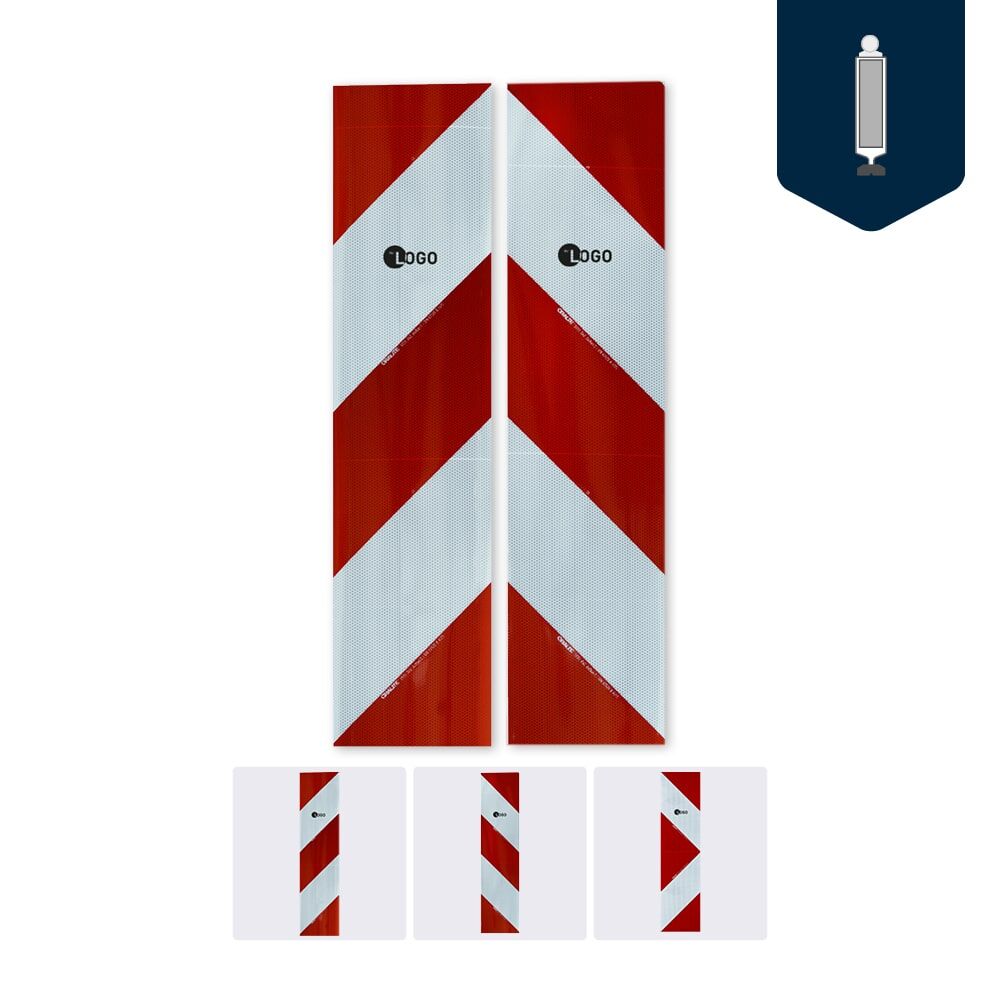 Bakenfolie 5931 mit individuellem Logo, rot-weiß, erhältlich als links- rechtsweisend oder Pfeil