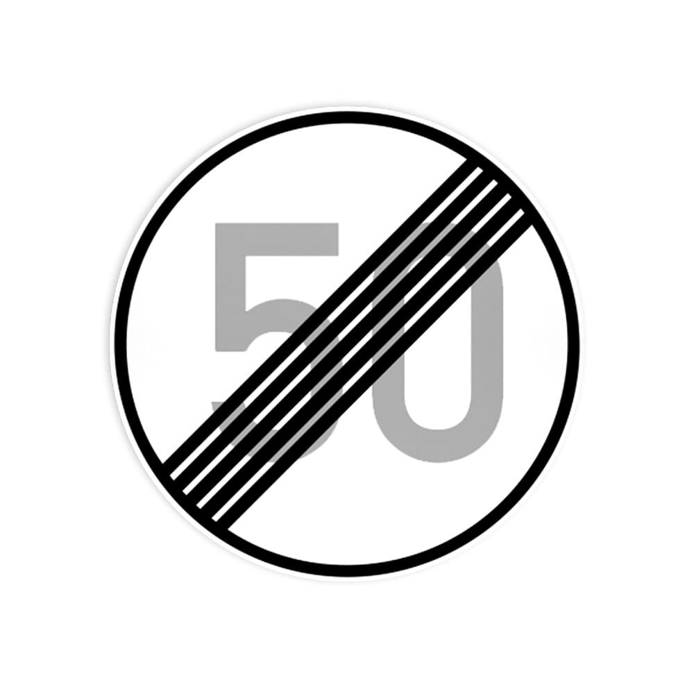 VZ 278-50 Ende der zulässigen Höchstgeschwindigkeit 50 km/h VZ 278-50 Ende der zulässigen Höchstgeschwindigkeit 50 km/h