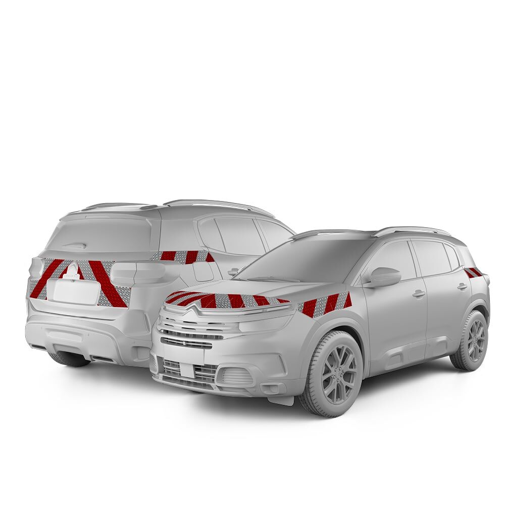 Citröen C5 Aircross in Front- und Heckansicht mit Komplettwarnmarkierungssatz, Baujahr 2019