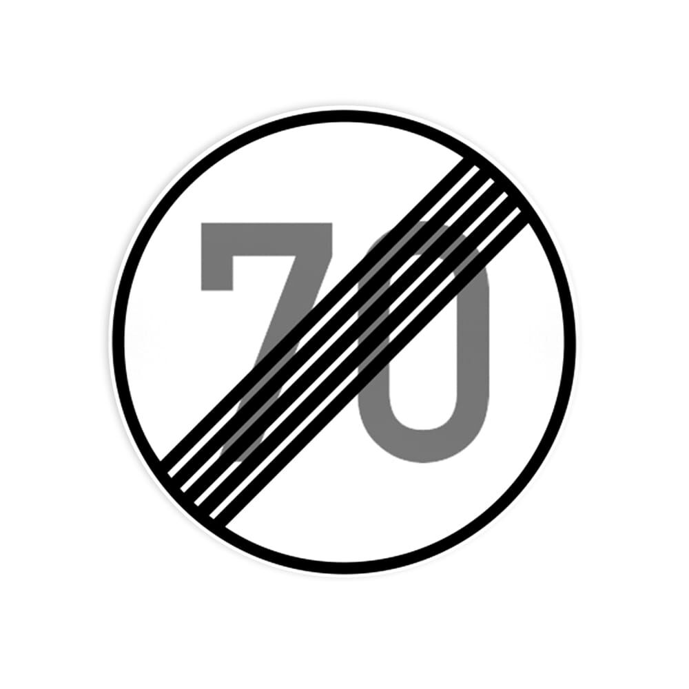 VZ 278-70 Ende der zulässigen Höchstgeschwindigkeit 70 km/h VZ 278-70 Ende der zulässigen Höchstgeschwindigkeit 70 km/h