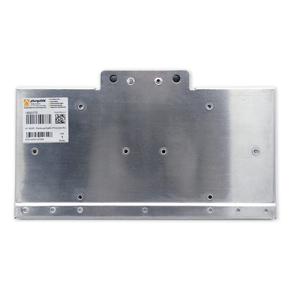 Rückseite Aluminium mit Typenschild/Barcode und Befestigungsbohrungen