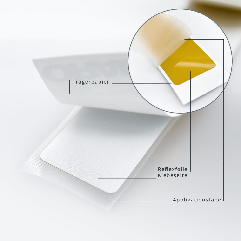 Rückseite eines einzelnen Markierungssegments mit abgelöster Trägerfolie