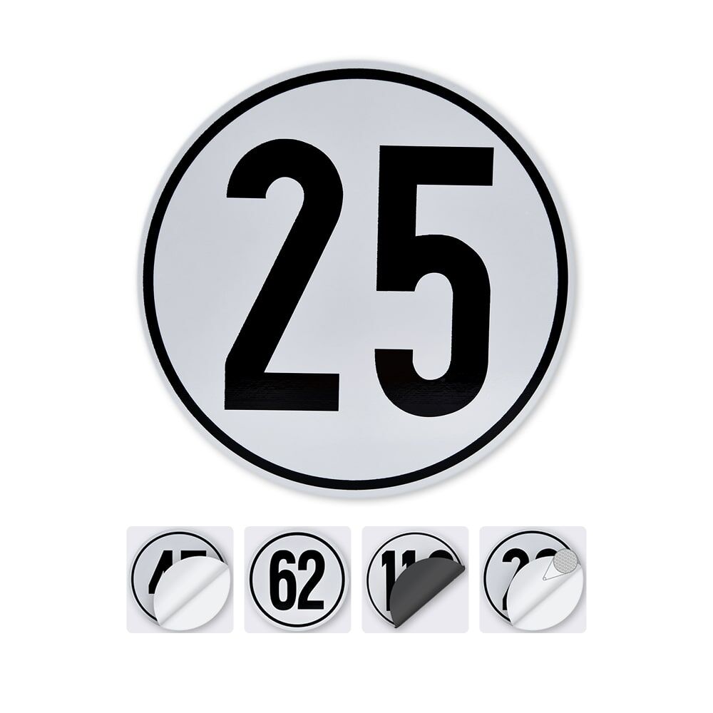 Rundes Geschwindigkeitsschild 25 km/h für Deutschland, mit Variantenvorschau unten