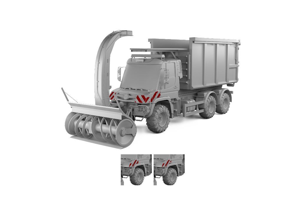 Mercedes Unimog U530 ab 2013 mit Variantenvorschau zwischen Model mit Blinker oder ohne Blinker