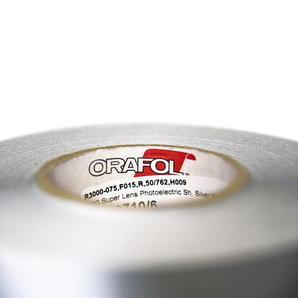 Orafol Superlens 3000 Hochreflexband: Detail des Rollenkerns mit Orafol-Logo