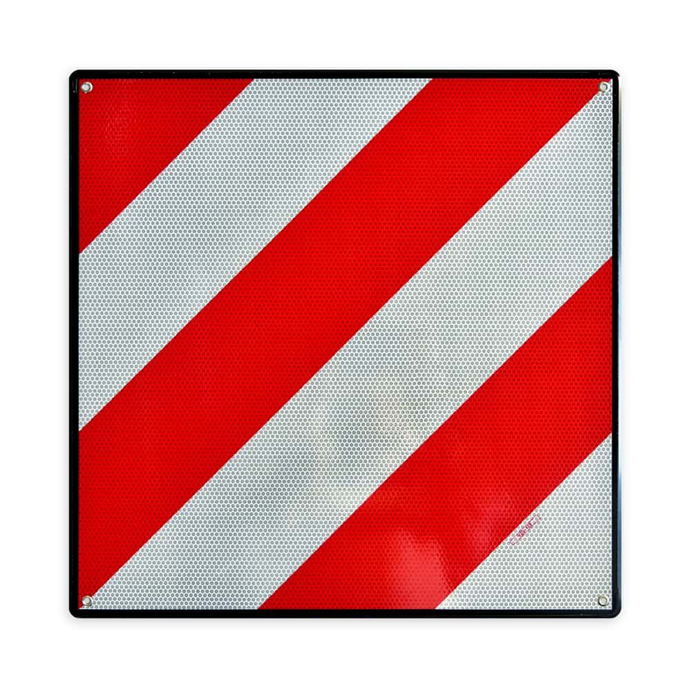 Warntafel Spanien, rot-weiß diagonal, mit schwarzem Rahmen, Frontansicht