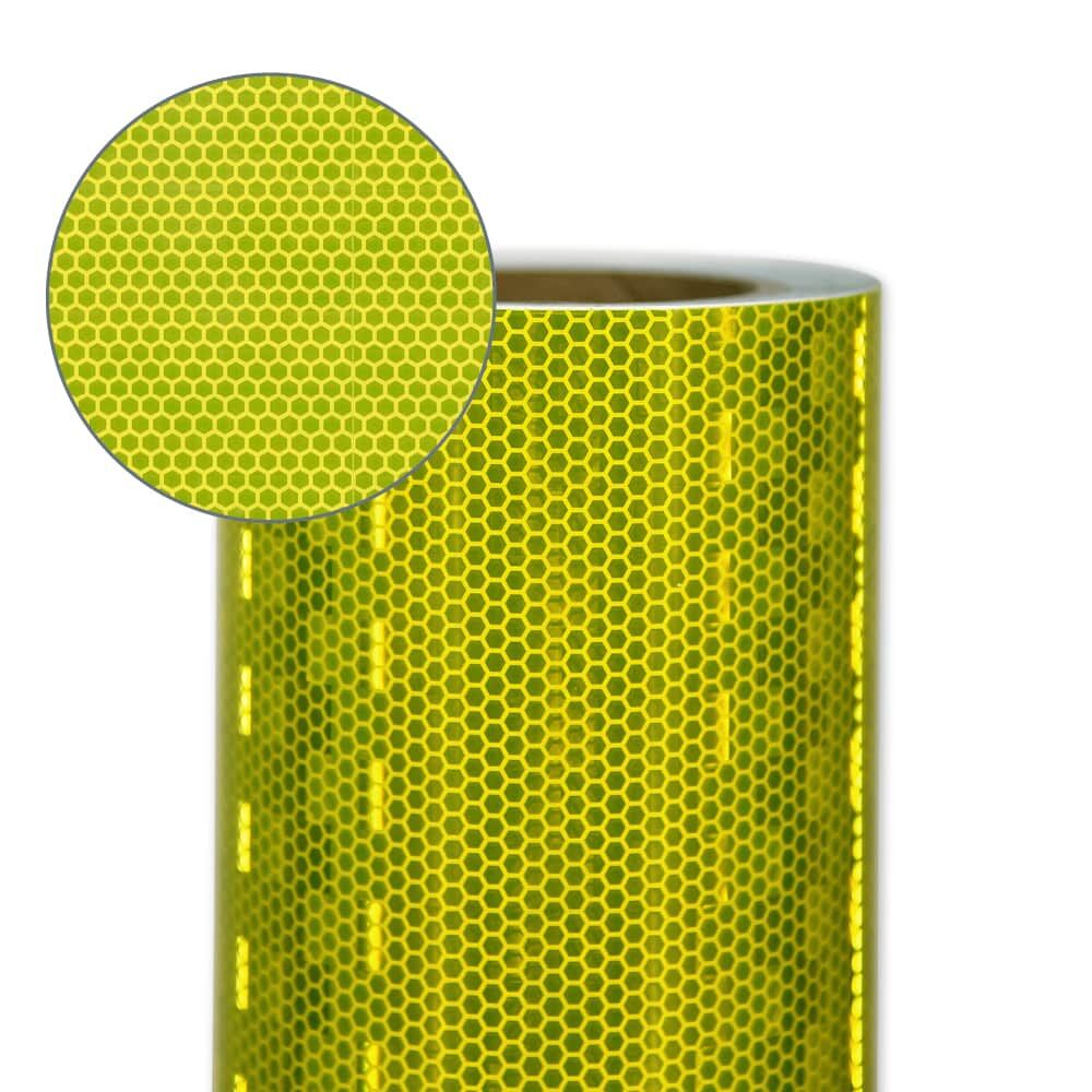 Avery V-8000 Fluor-lime mit Lupenfenster: Nahansicht des wabenförmigen Mikroprismen-Musters