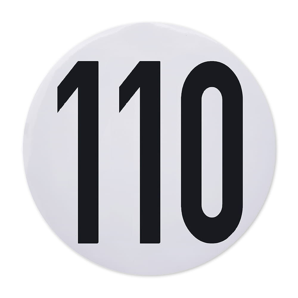 Einzelner runder 110-km/h-Aufkleber, 200 mm, weiße Folie mit schwarzer Zahl