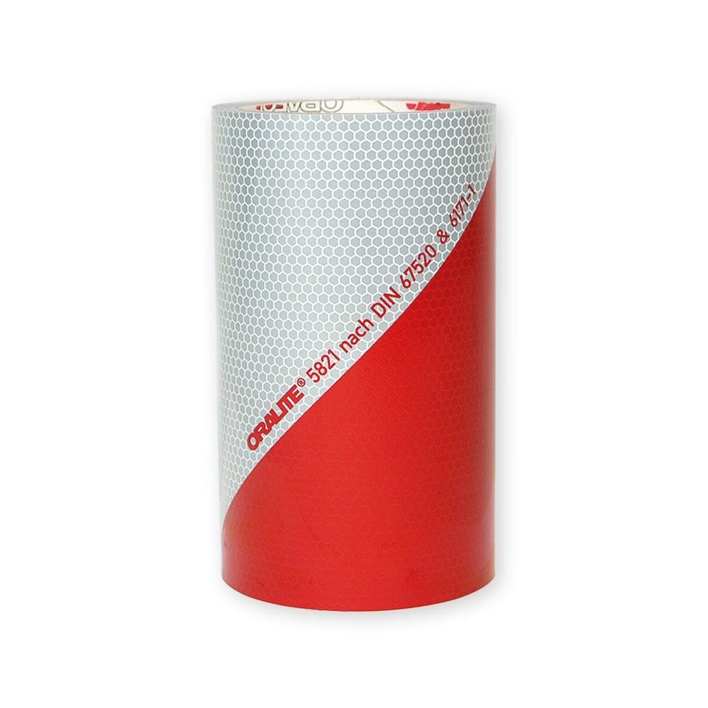 Rolle 175 mm ORALITE 5821 Warnmarkierung rot-weiß, Streifen rechtsweisend.
