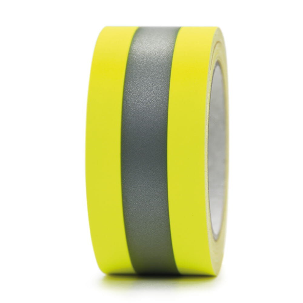 Frontale Ansicht der 10 m 3M Scotchlite 9687 Reflexgewebe-Rolle, gelb-silber-gelb