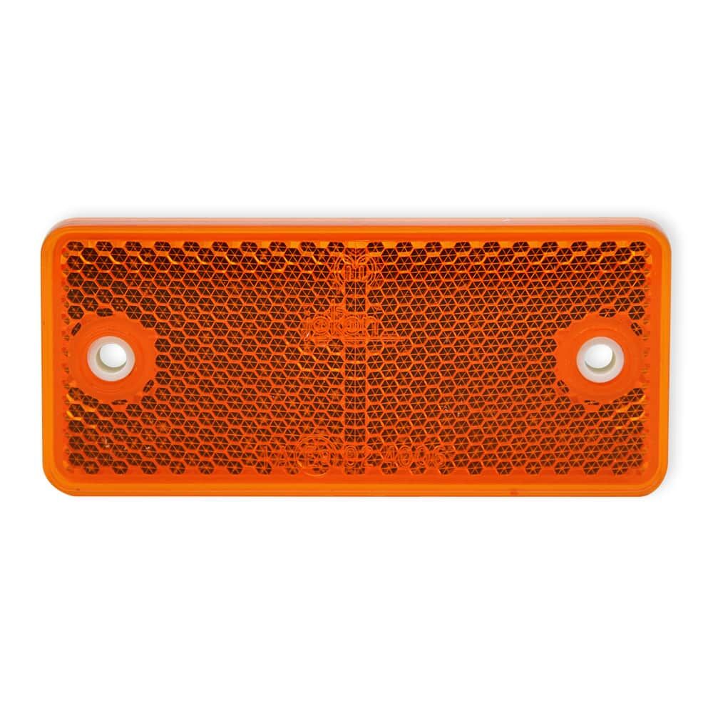 Vorderseite: oranger Reflektor 90×40 mm, Wabenstruktur, Bohrlöcher