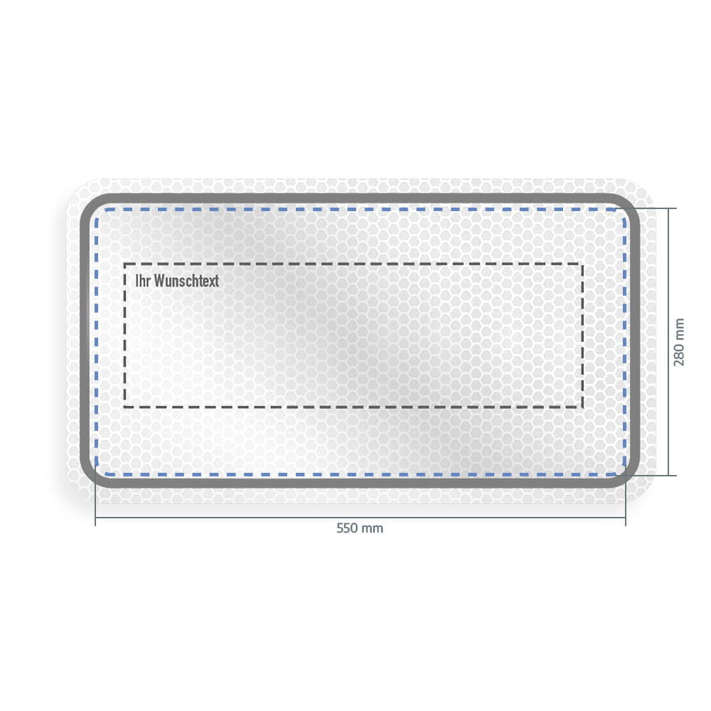 Overlay mit Platzhalter für Wunschtext, Maße  550 x 280 mm
