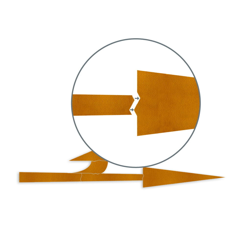 Vergrößerter Ausschnitt verdeutlicht Oberflächenstruktur sowie präzise Passform der Einzelteile