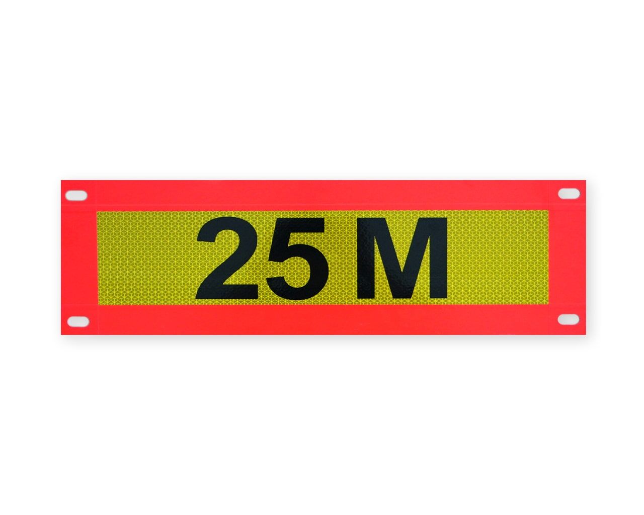 Heckwarntafel „25 M“ mit gelbem Reflexfeld und rotem Rand