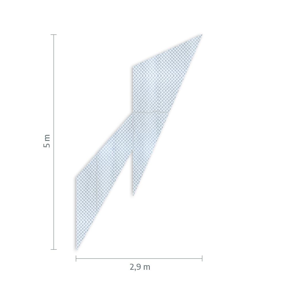 Maßgrafik des Pfeils: Breite 2,9 m, Höhe 5 m, Verkehrsklasse P7 in weiß