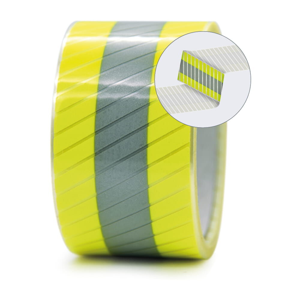 Produktrolle 3M Scotchlite 5637 mit Detail des diagonalen Streifenaufbaus