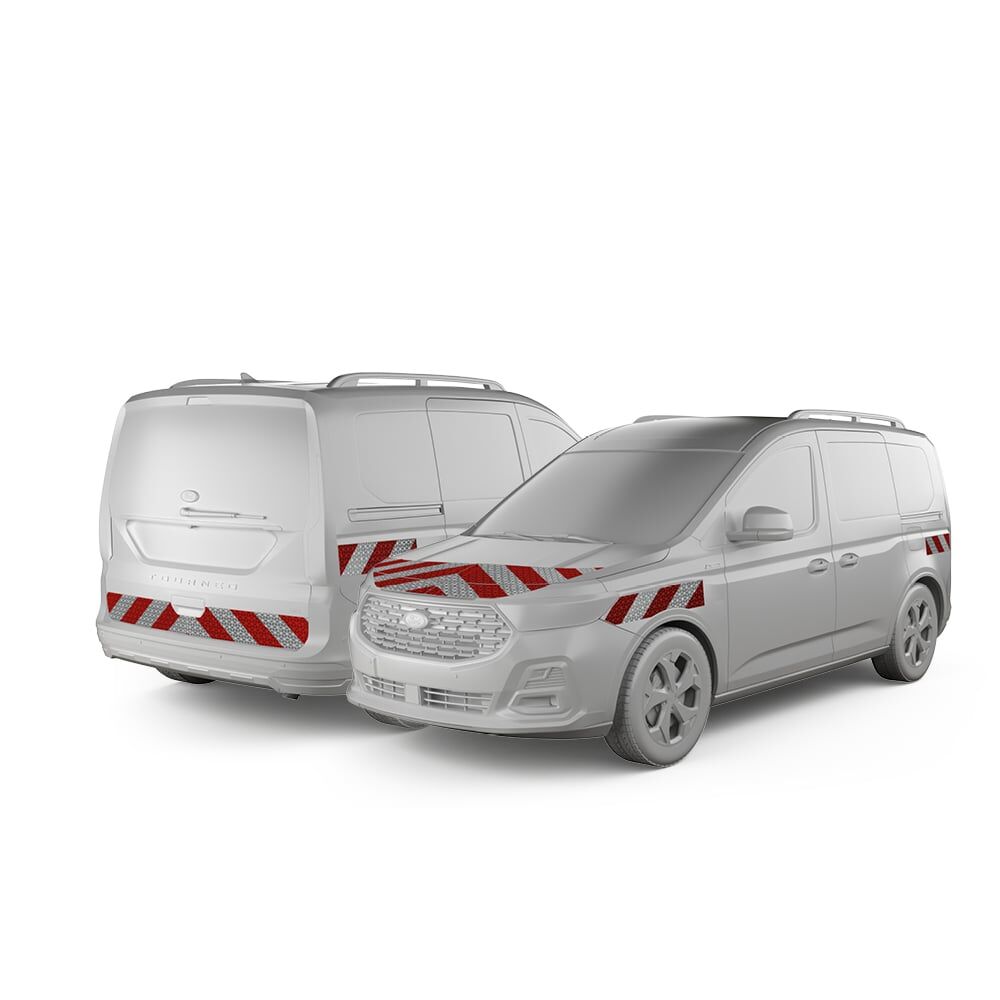 Ford Tourneo Connect in Front- und Heckansicht mit Komplettwarnmarkierungssatz, Baujahr 2022