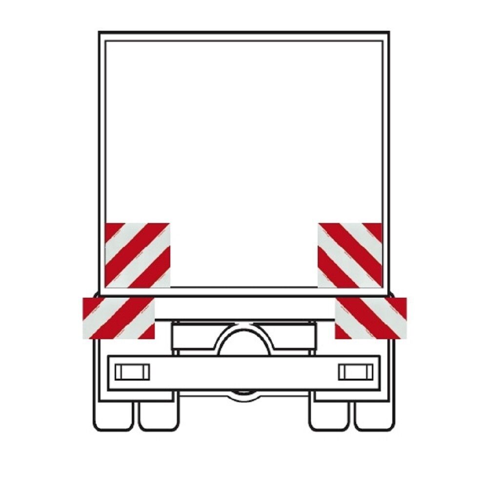 Montagegrafik: Position der Warntafeln am Fahrzeugheck bei Überlänge/Überbreite