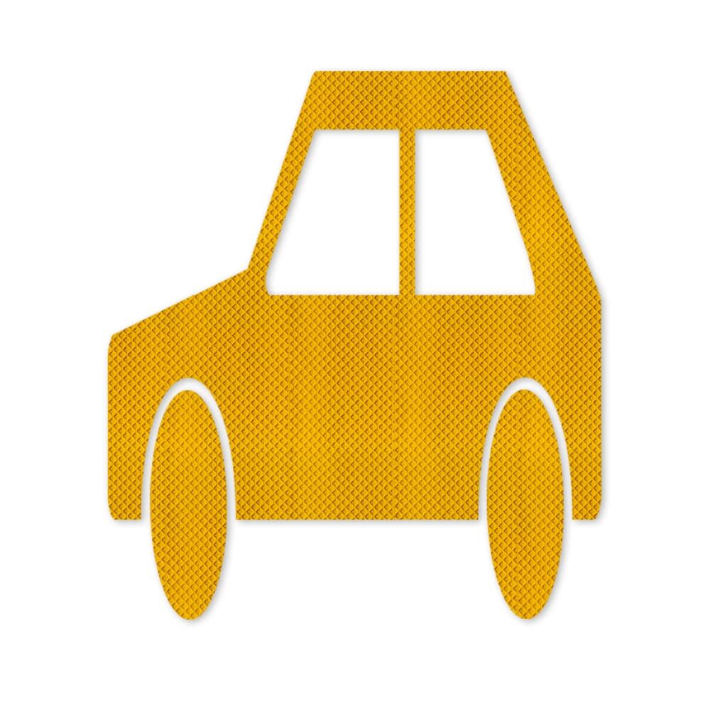 Pkw-Piktogramm aus gelber 3M Stamark Fahrbahnmarkierung, Frontalansicht