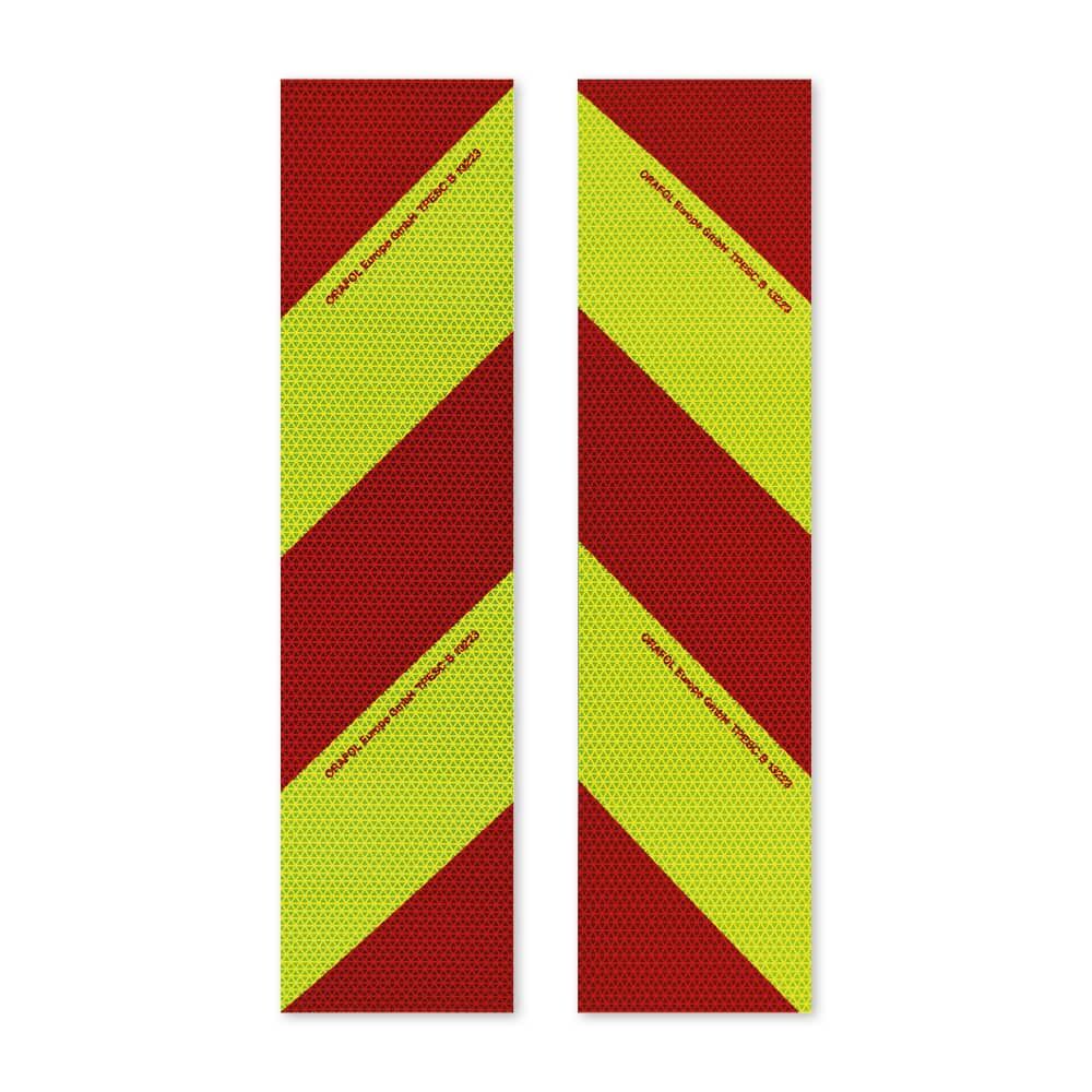 Zwei magnetische VC 612 Warnmarkierungs-Zuschnitte, Vorderseite rot-fluorlime