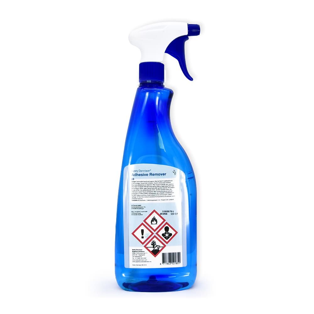 Avery Adhesive Remover, 0,5 l Sprühflasche, Rückansicht mit Symbolen