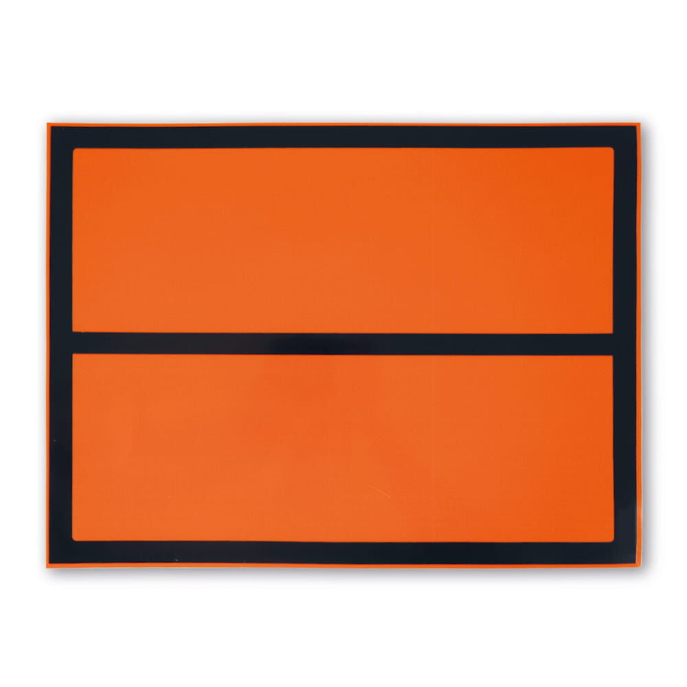 Leere orange ADR-Übungstafel (400 × 300 mm) als selbstklebender Hinweisaufkleber.