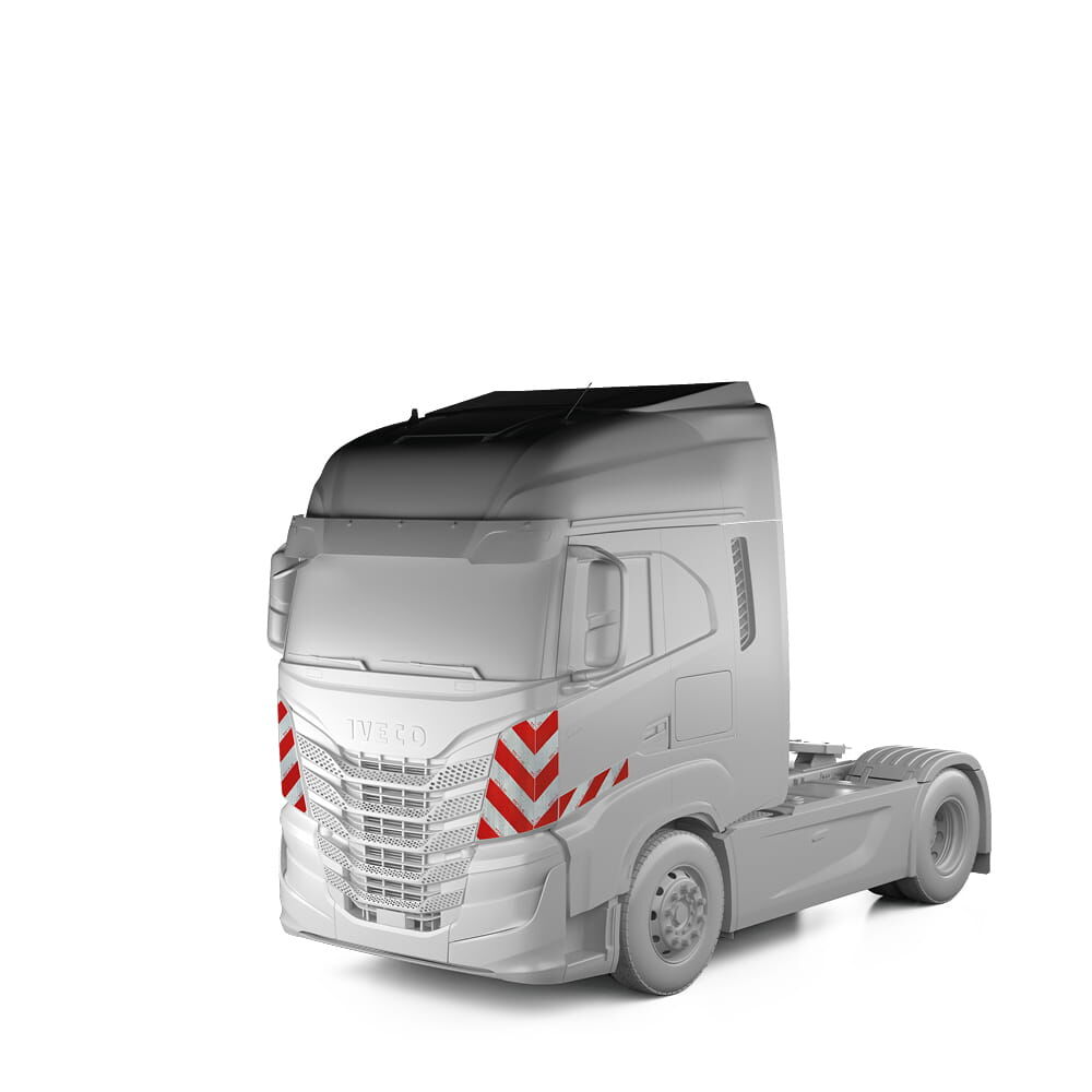 Iveco S-WAY in Frontansicht mit Komplettwarnmarkierungssatz, Baujahr 2024