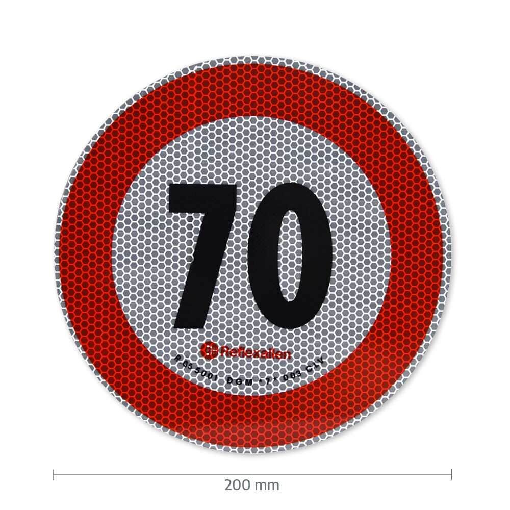 70-km/h-Schild für Italien mit Maßangabe: 200 mm Durchmesser