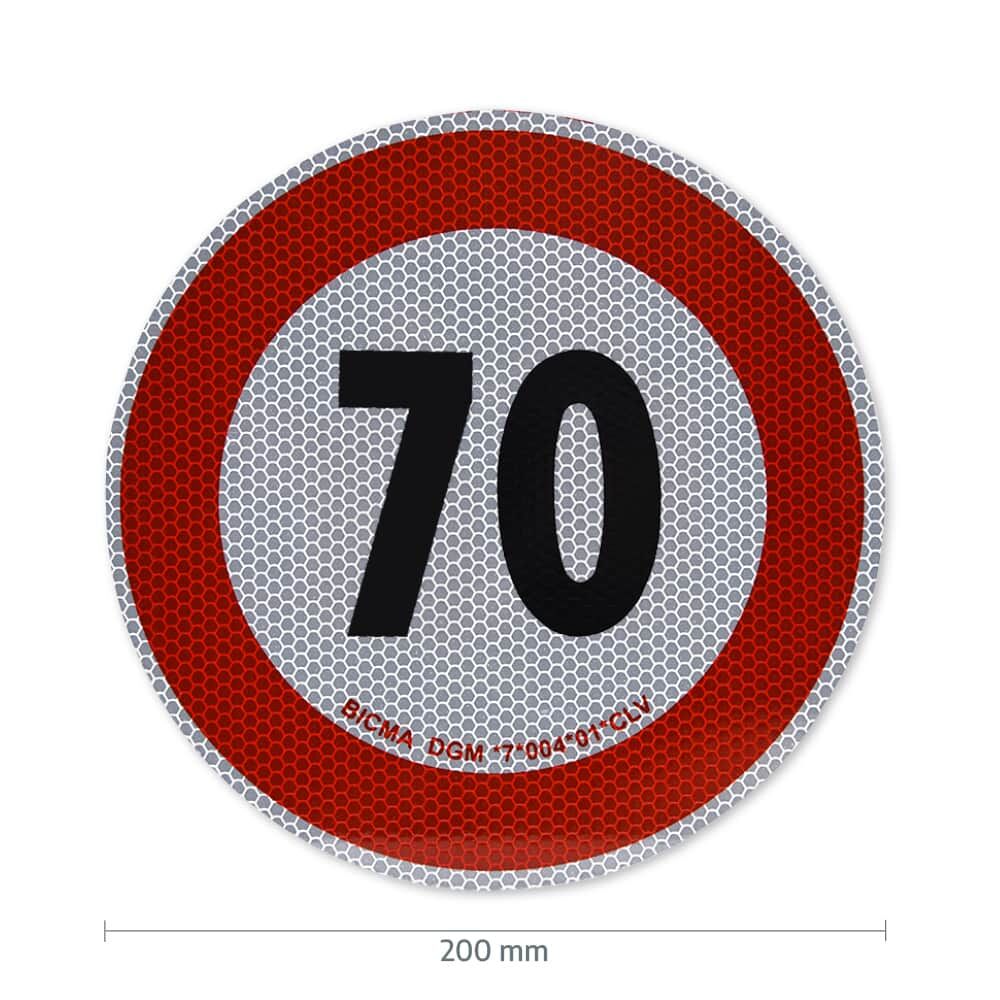 70-km/h-Schild für Italien mit Maßangabe: 200 mm Durchmesser