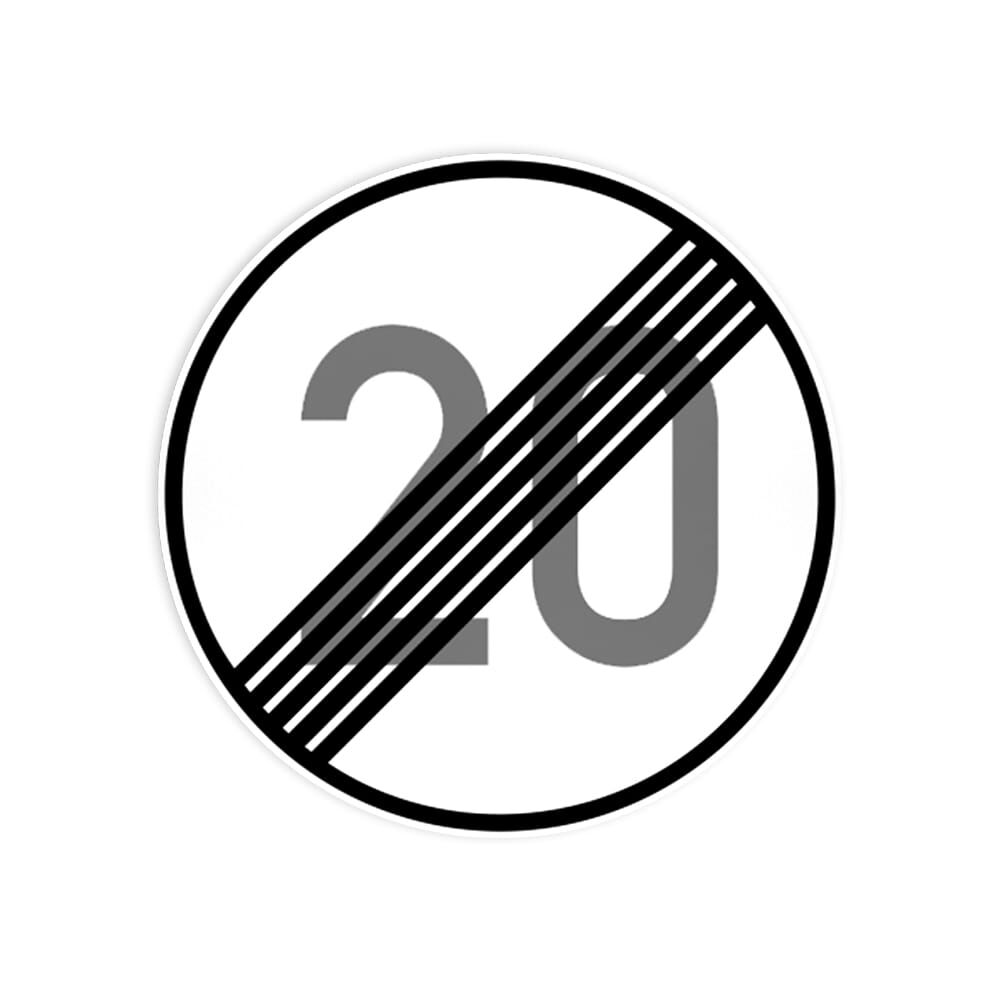 VZ 278-20 Ende der zulässigen Höchstgeschwindigkeit 20 km/h VZ 278-20 Ende der zulässigen Höchstgeschwindigkeit 20 km/h