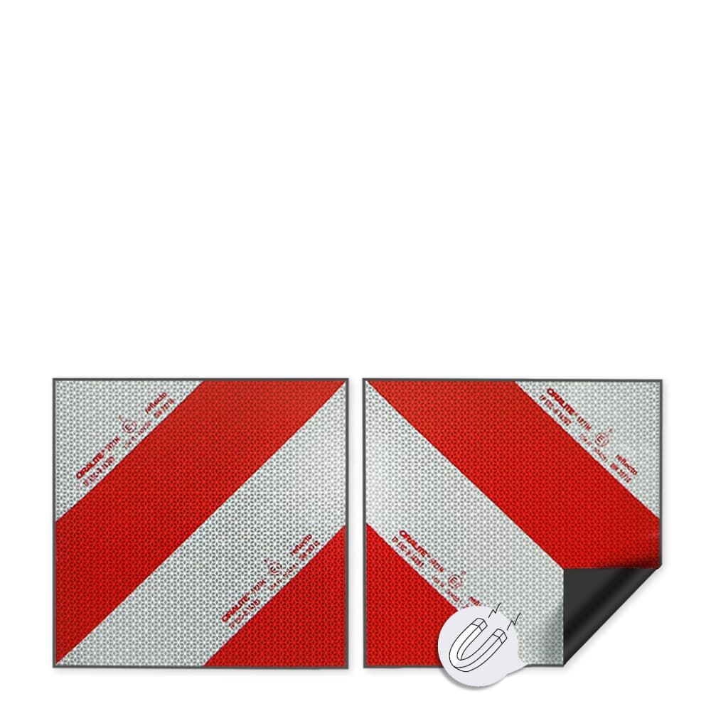 2-teiliges Set Reflecto 5921M Warnmarkierung mit umgeklappter Ecke, zeigt magnetische Rückseite
