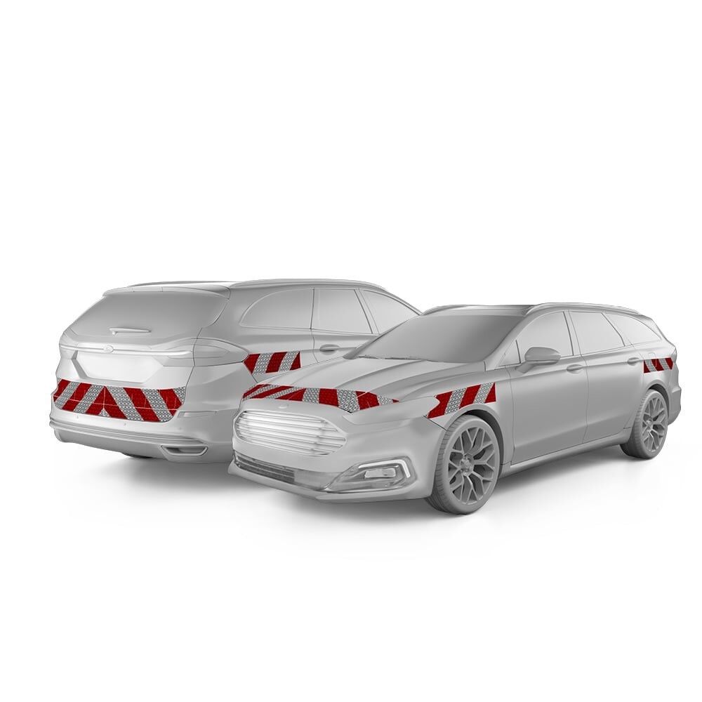 Ford Mondeo Turnier in Front- und Heckansicht mit Komplettwarnmarkierungssatz, Baujahr 2019