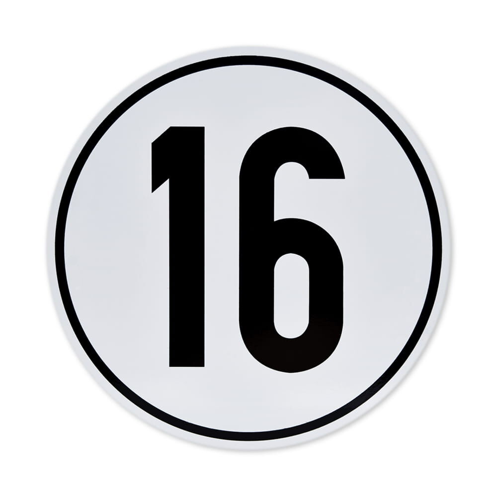 Geschwindigkeitsschild 16 km/h für Deutschland, Frontalansicht