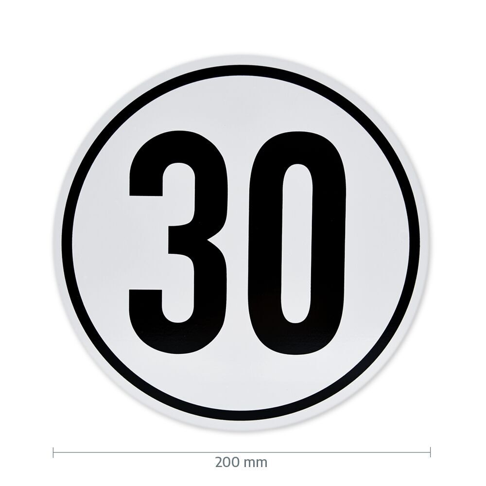 Geschwindigkeitsschild 30 km/h mit Maßangabe 200 mm Durchmesser