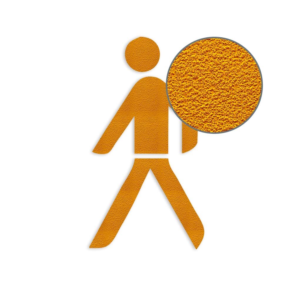3M Stamark Fußgänger-Symbol, gelb, mit Detailansicht der rutschhemmenden Oberfläche