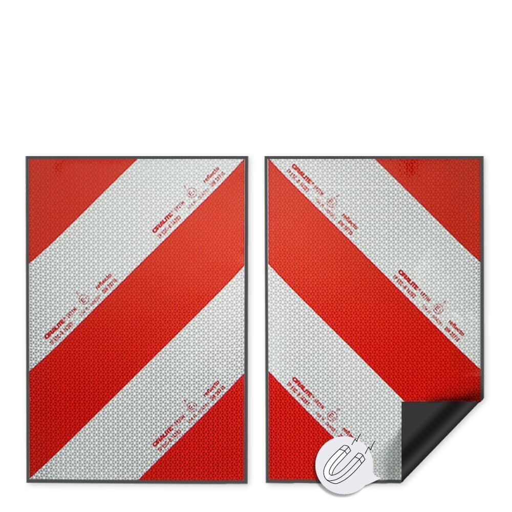 2-teiliges Set Reflecto 5921M Warnmarkierung mit umgeklappter Ecke, zeigt magnetische Rückseite