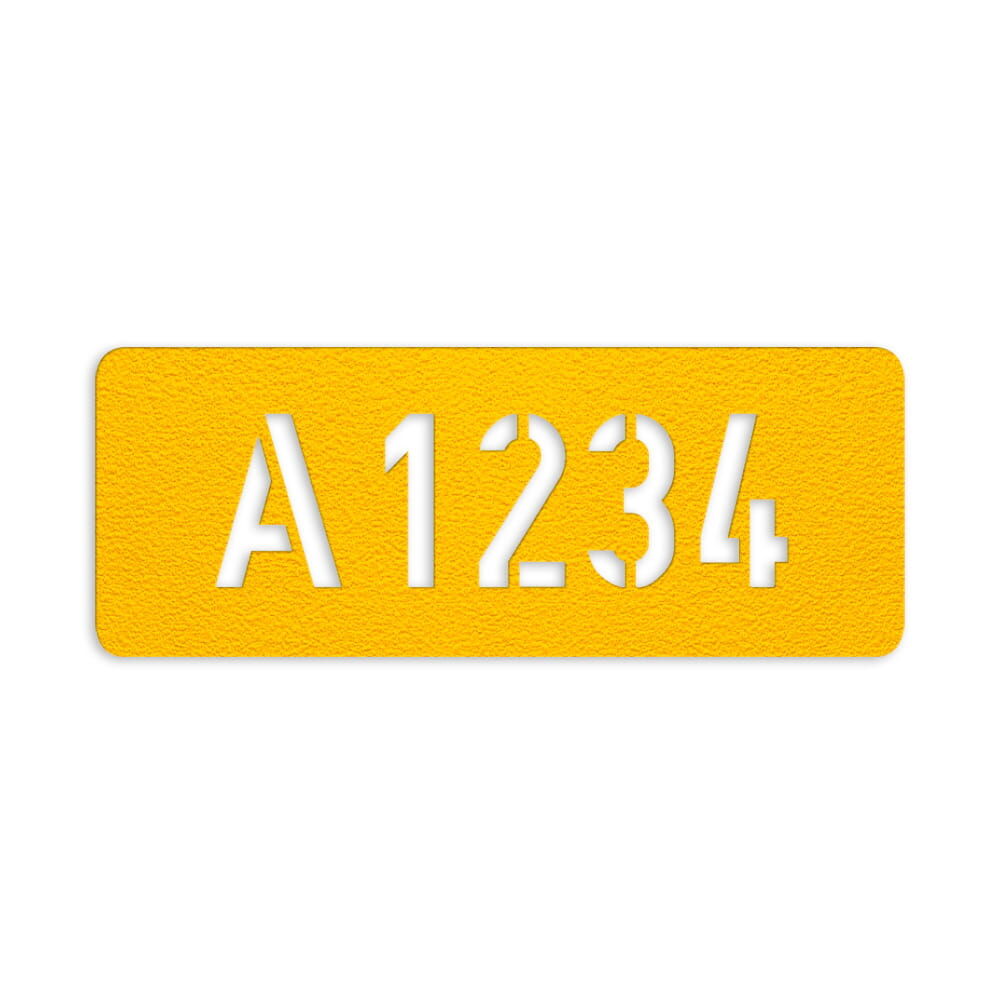 Gelbe 3M Stamark Zahlenmarkierung „A1234“ zur langlebigen Stellplatzkennzeichnung