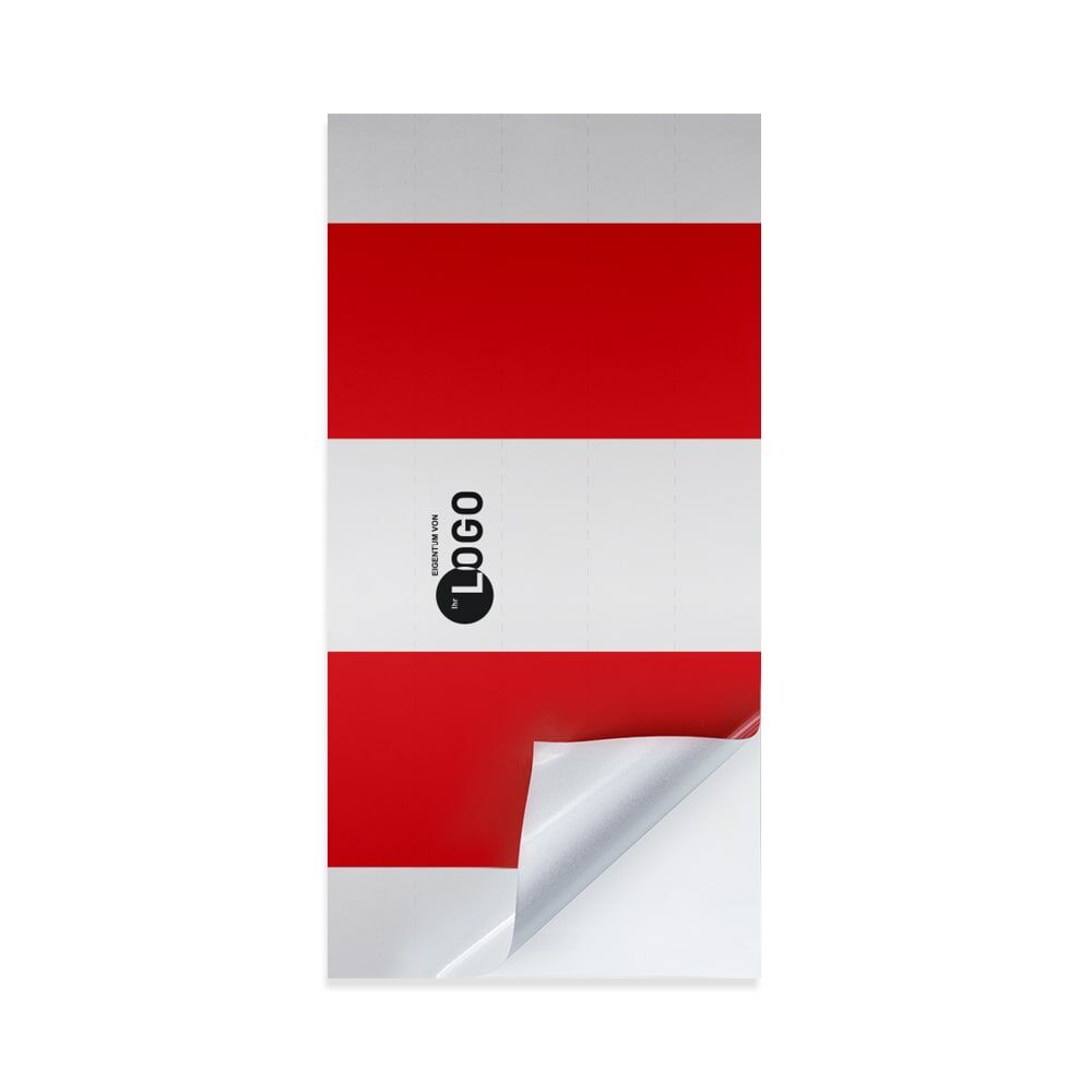 Banderole Vorderseite 200×400 mm mit Logo und Abziehecke