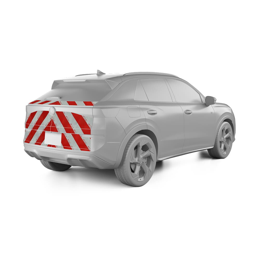 VW T-Roc mit Komplettwarnmarkierungssatz in rot-weiß, Baujahr 2025