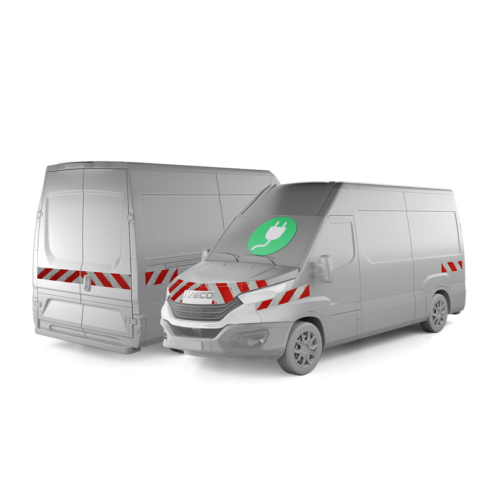 Iveco (e)Daily mit Komplettwarnmarkierungssatz, Baujahr 2024