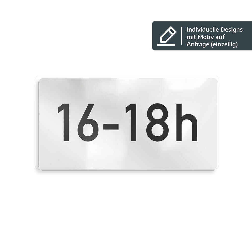 einzeiliges Overlay mit Beispieltext "16 - 18h", Design auf Anfrage