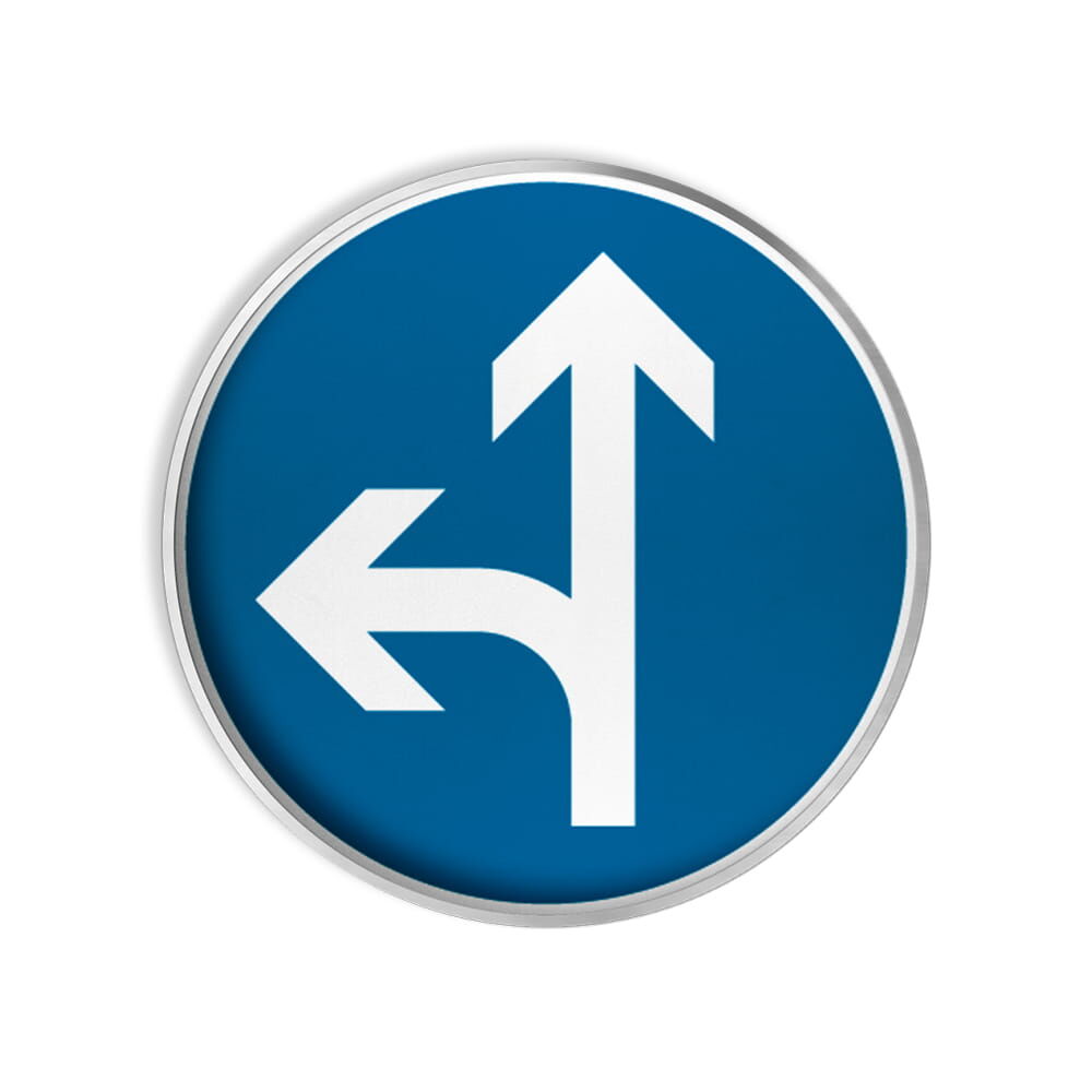 VZ 214-10 Vorgeschriebene Fahrtrichtung geradeaus oder links VZ 214-10 Vorgeschriebene Fahrtrichtung geradeaus oder links