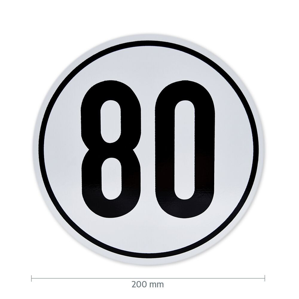 Geschwindigkeitsschild 80 km/h mit Maßangabe 200 mm Durchmesser