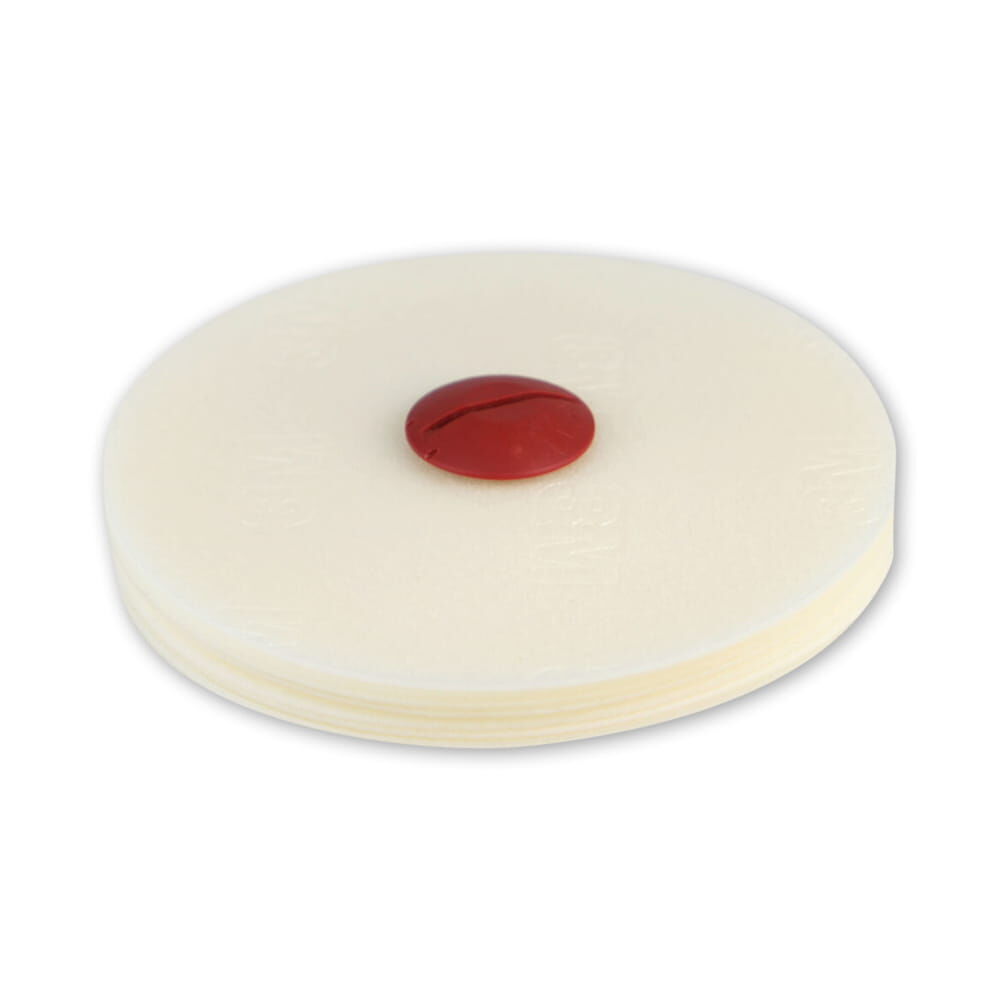 3M Scotch-Brite Folienradiererscheibe Ø100 mm, weiße Kunststoffscheibe mit rotem Adapter