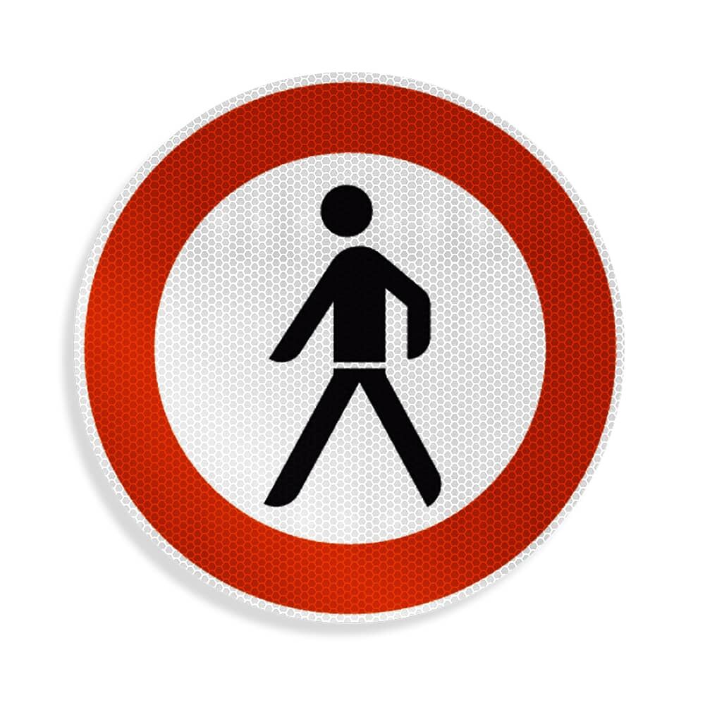 Rundes Reflex-Verkehrsschild „Verbot für Fußgänger“ (rote Umrandung)
